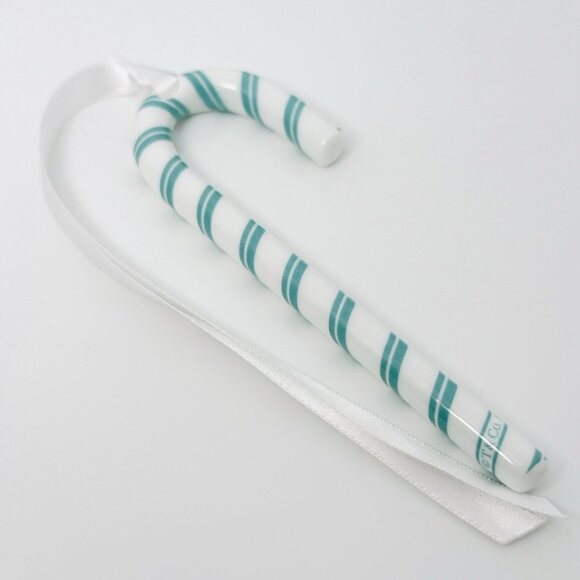 Tiffany Red White Candy Cane Christmas Holiday Ornament with Blue Gift Box Pouch - Picture 3 of 8